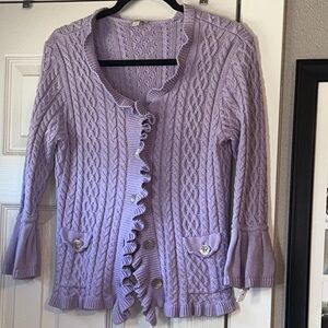 J. Jill Lilac Cable Knit Cardigan with Ruffle Trim